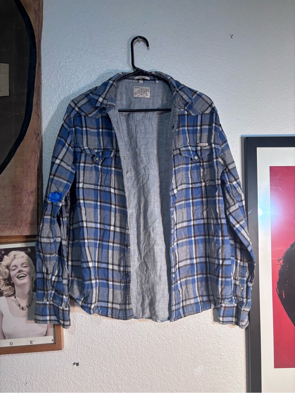 Lucky Brand Blue and Gray Plaid Lightweight Shirt Jacket